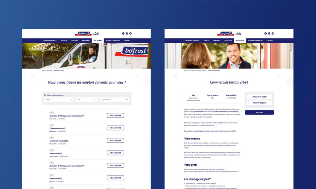 Vues de la partie emploi sur le site bofrost* Jobs