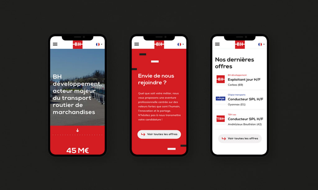 Version mobile du site BH développement