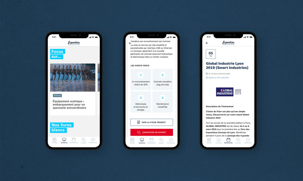 Vues de l'application mobile Bosch Expertise
