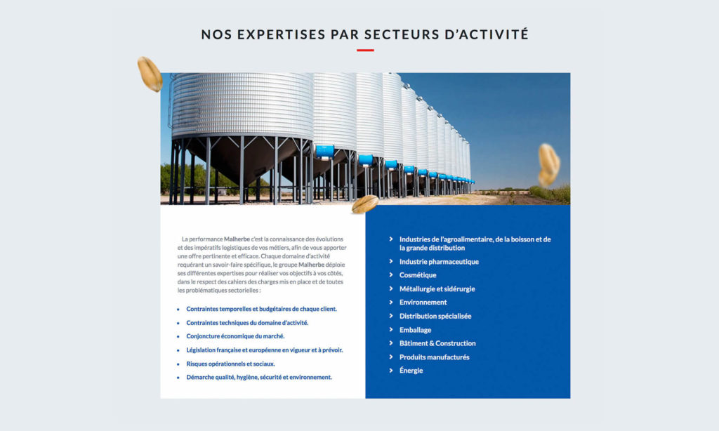 Zoom sur les secteurs d'activité sur le site Malherbe