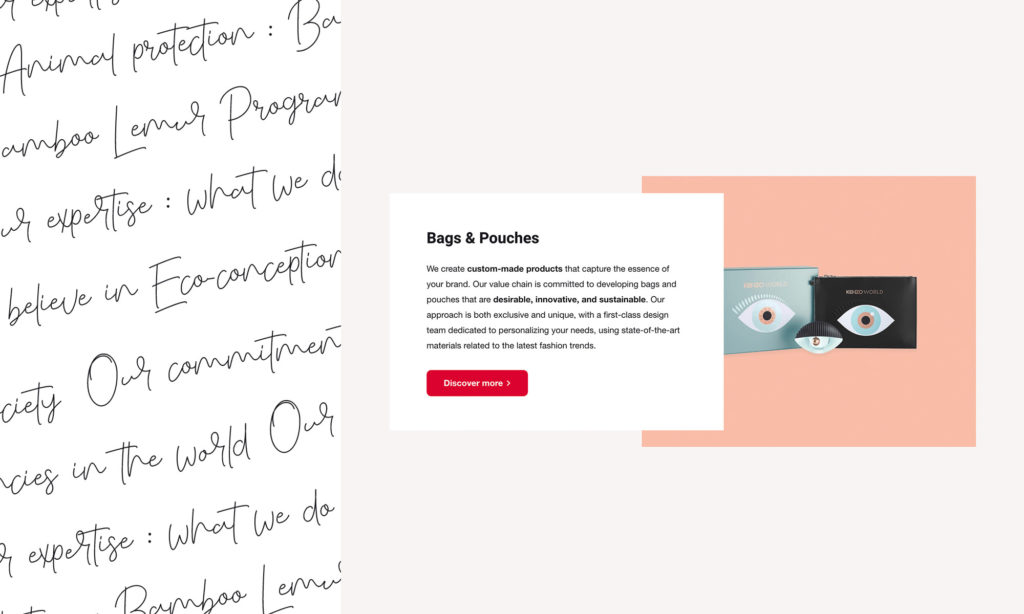 Zoom sur la typographie + bloc produit Pure Trade