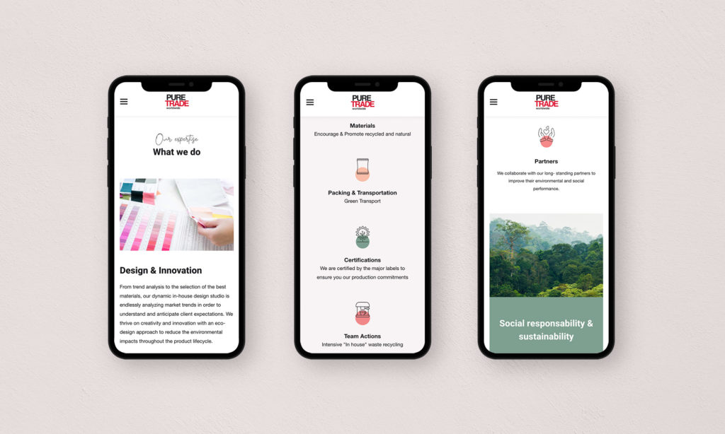 Vues mobile du site Pure Trade