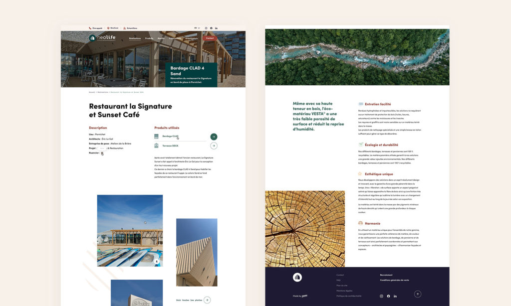Aperçu du site Neolife - Page d'une réalisation et Qui sommes-nous ?