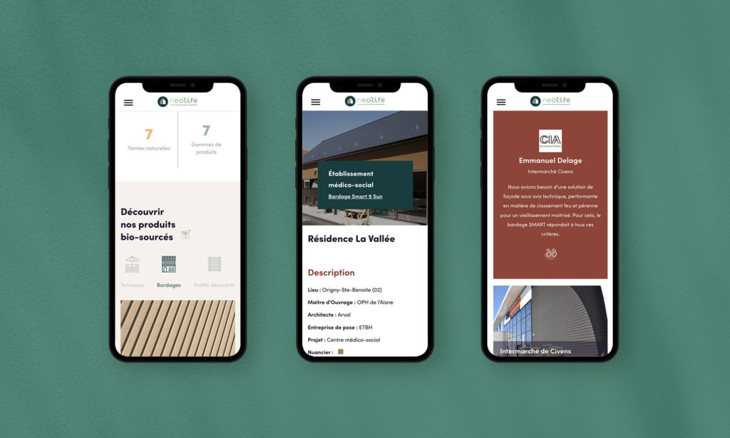 Aperçu des vues mobiles du site Neolife