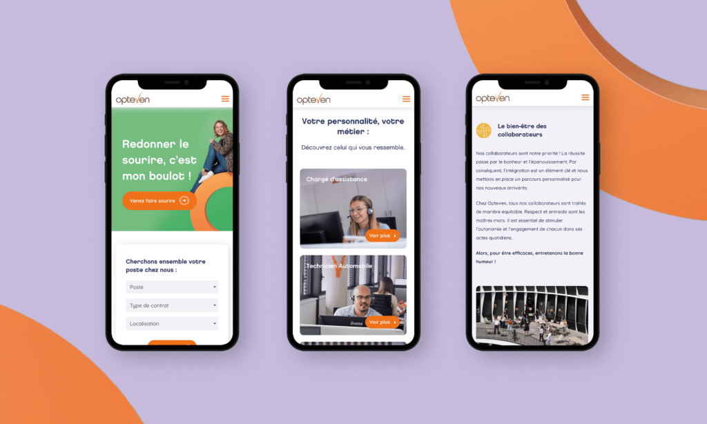 Aperçu des vues mobiles du site Opteven Jobs