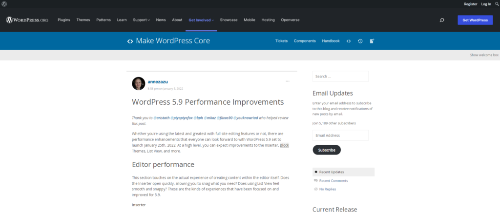 Illustration de l'article rédigé par WordPress sur l'amélioration des performances avec la version 5.9