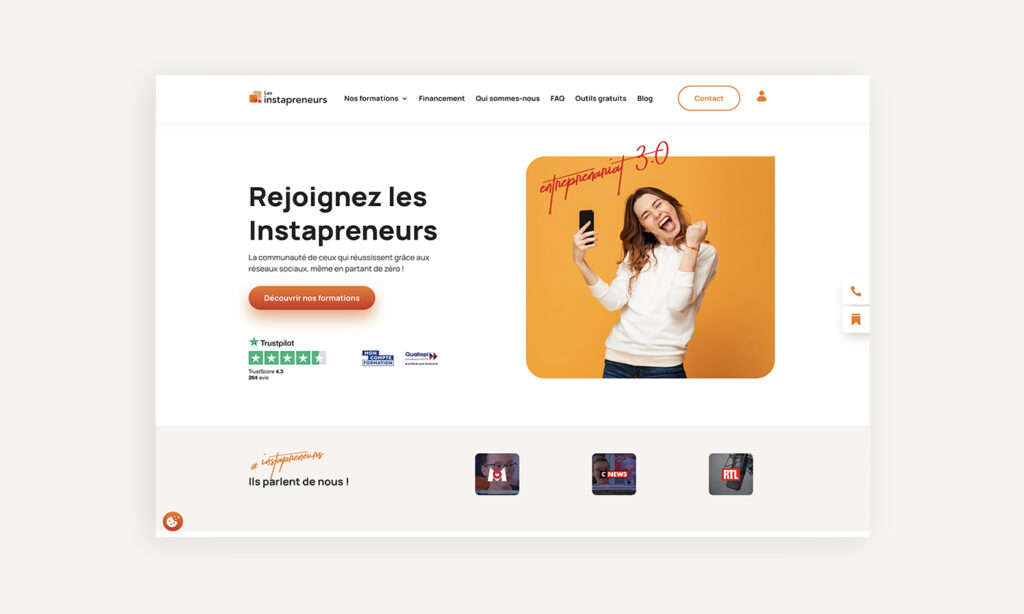 Arrivée sur le site Les Instapreneurs