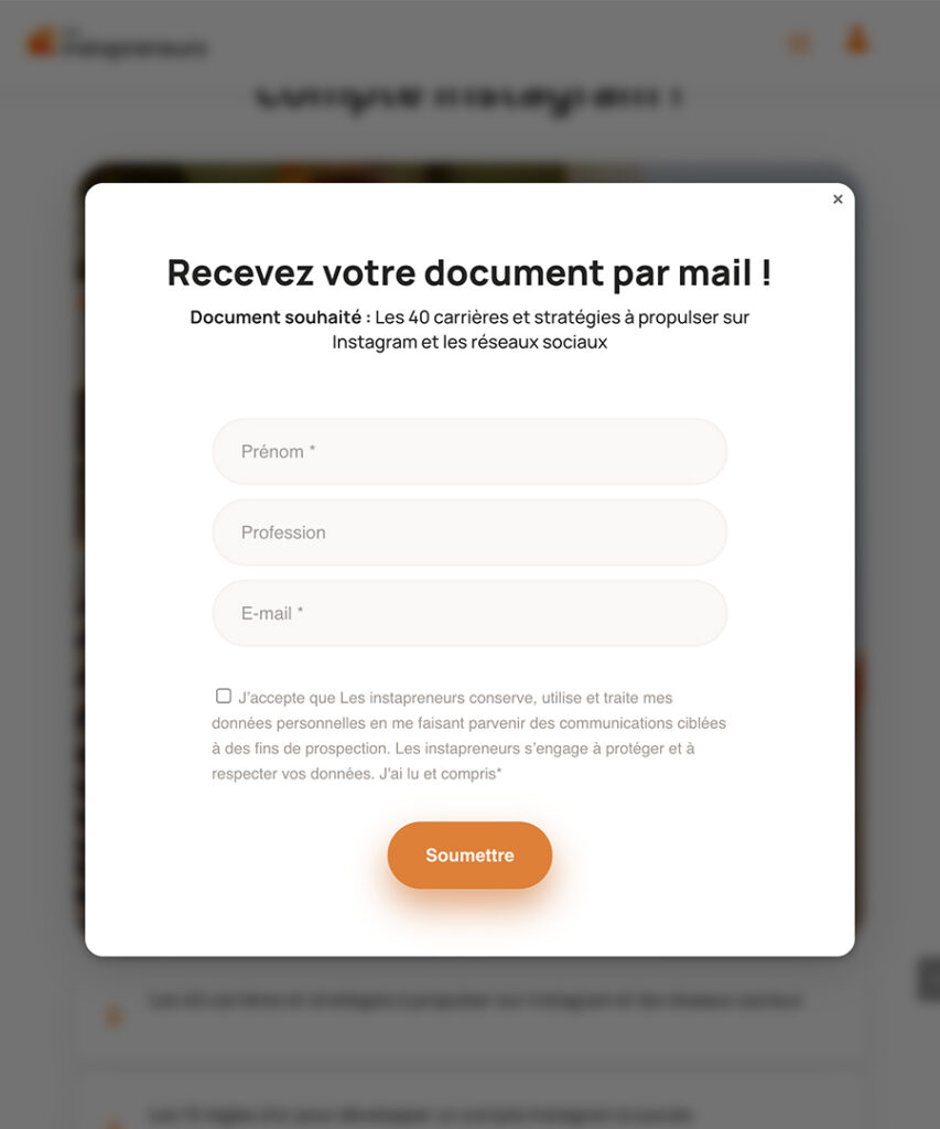 Aperçu d'une popup téléchargement de ressources gratuites